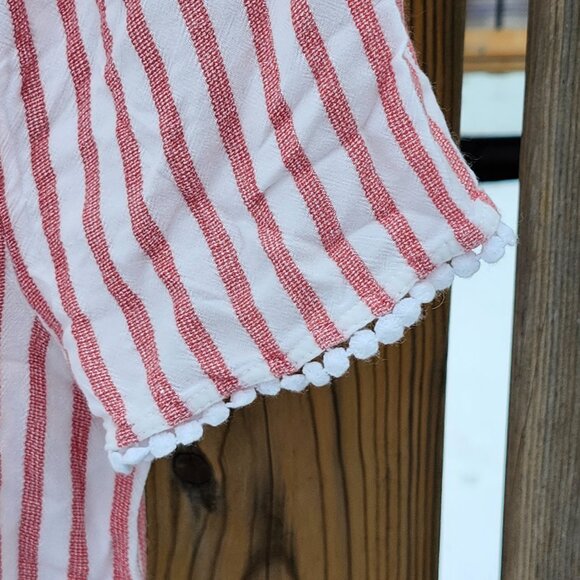 BEAUTIFUL CLEO BLOUSE Women's Size M Pinstripe Pom Pom Sleeve Beach Blanket - Picture 5 of 7